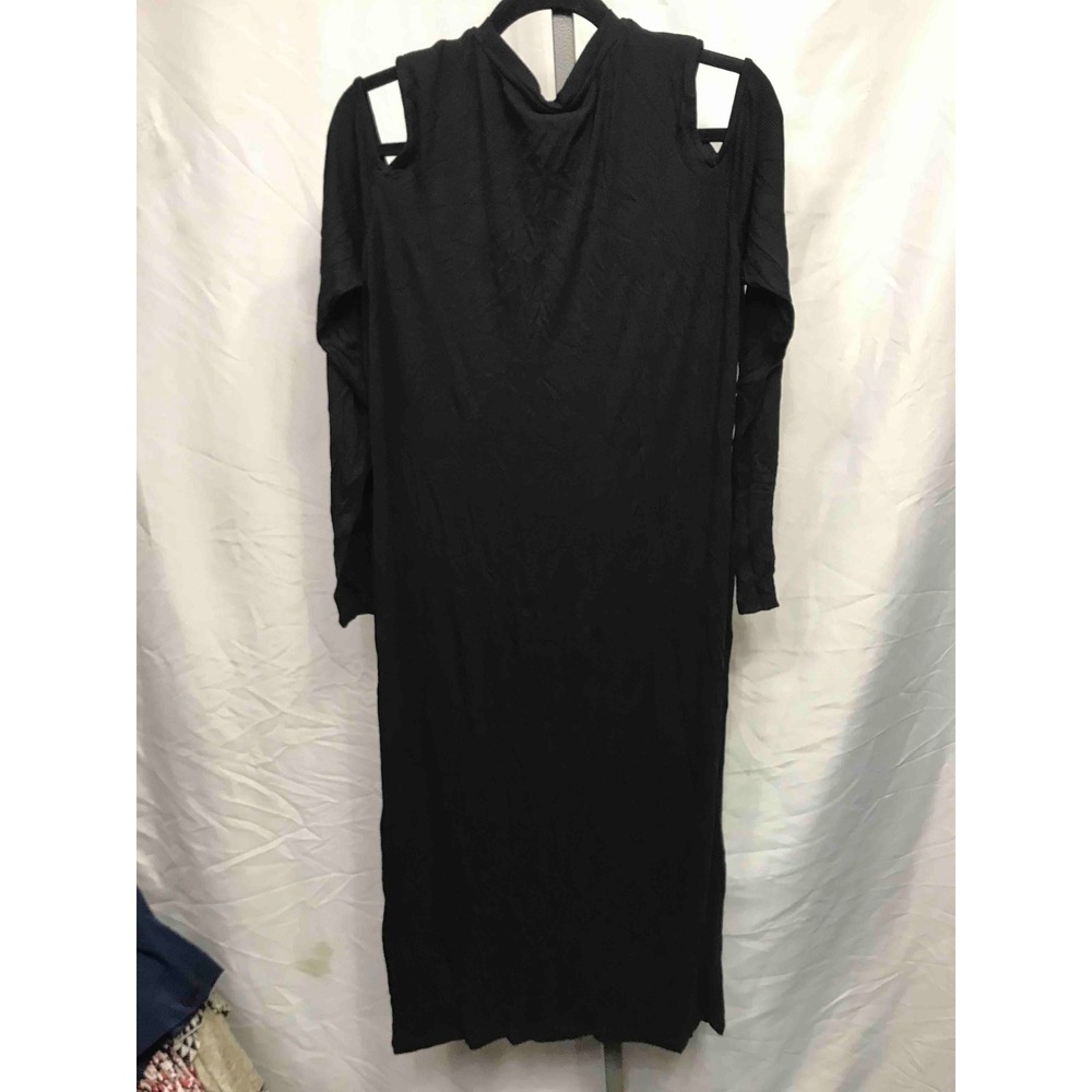 H M Black Ribbed Cold Shoulder Long Sleeve Midi Dress Womens Size XL - Picture 2 of 4